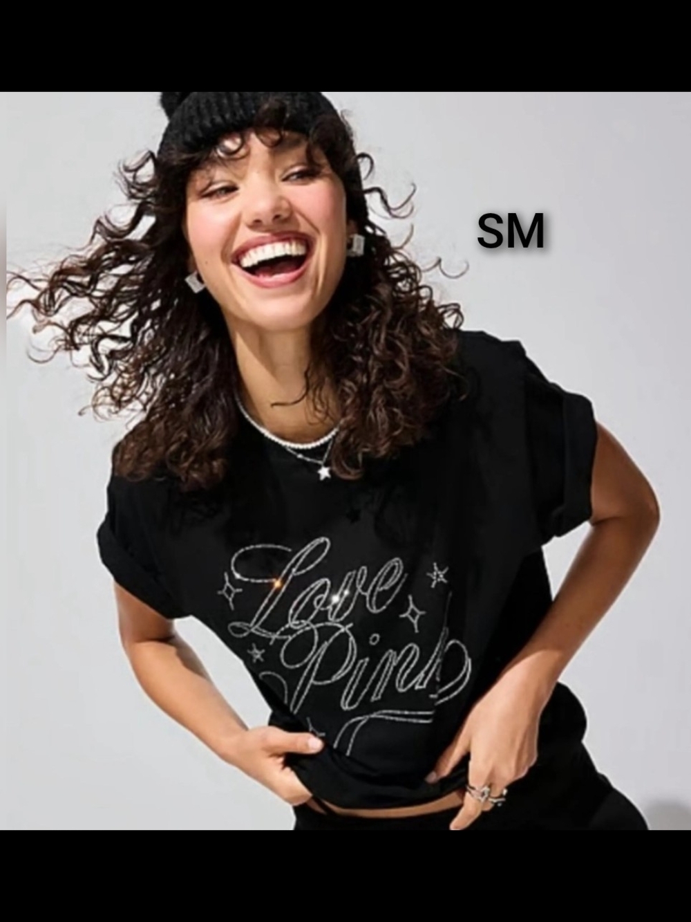 SZ SMALL VS PINK RHINESTONE  DIAMANTE CAMPUS TEE